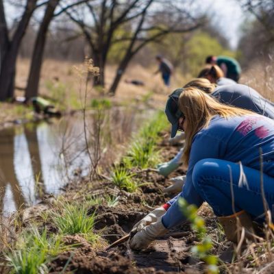 Volunteers Planting Riparian Buffers to Reinforce Riverbank Stability1